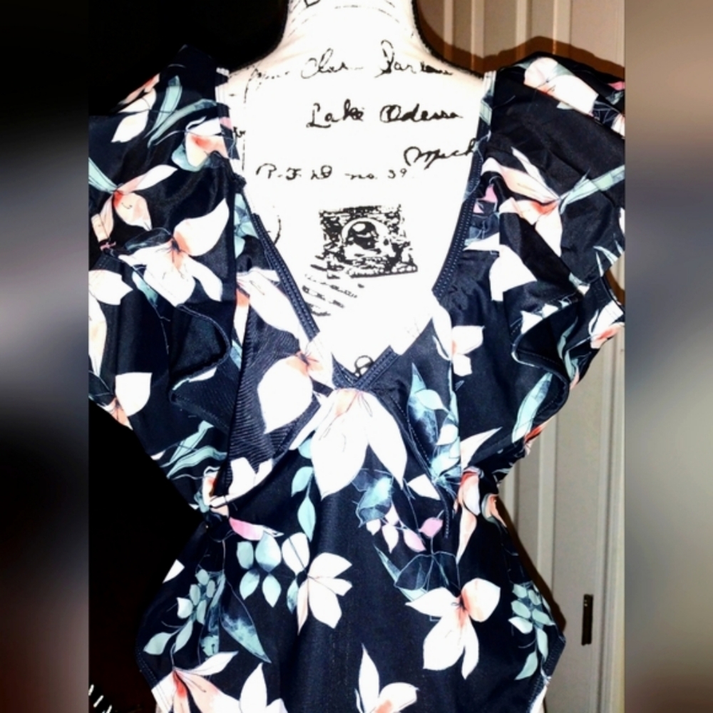 Floral Ruffle V-Neck Bathing Suit - Picture 2 of 2